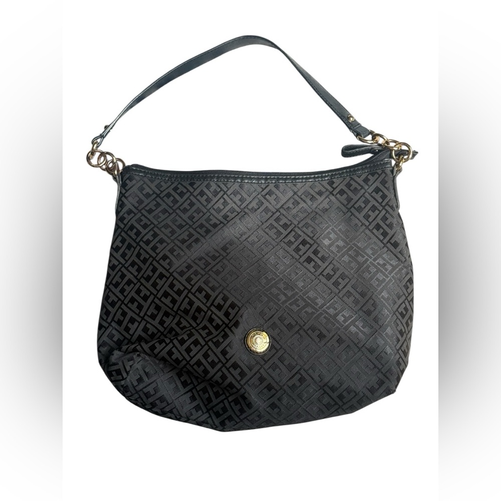Tommy Hilfiger Black Patterned Hobo Bag Logo textured jacquard city chic neutral